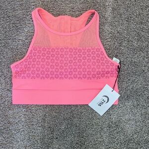 ZYIA Women's Neon Coral Flower Power All-Star Bra Size L NWT